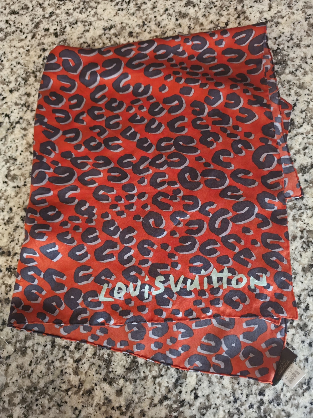 Louis Vuitton Red and Black Leopard Print Silk Scarf